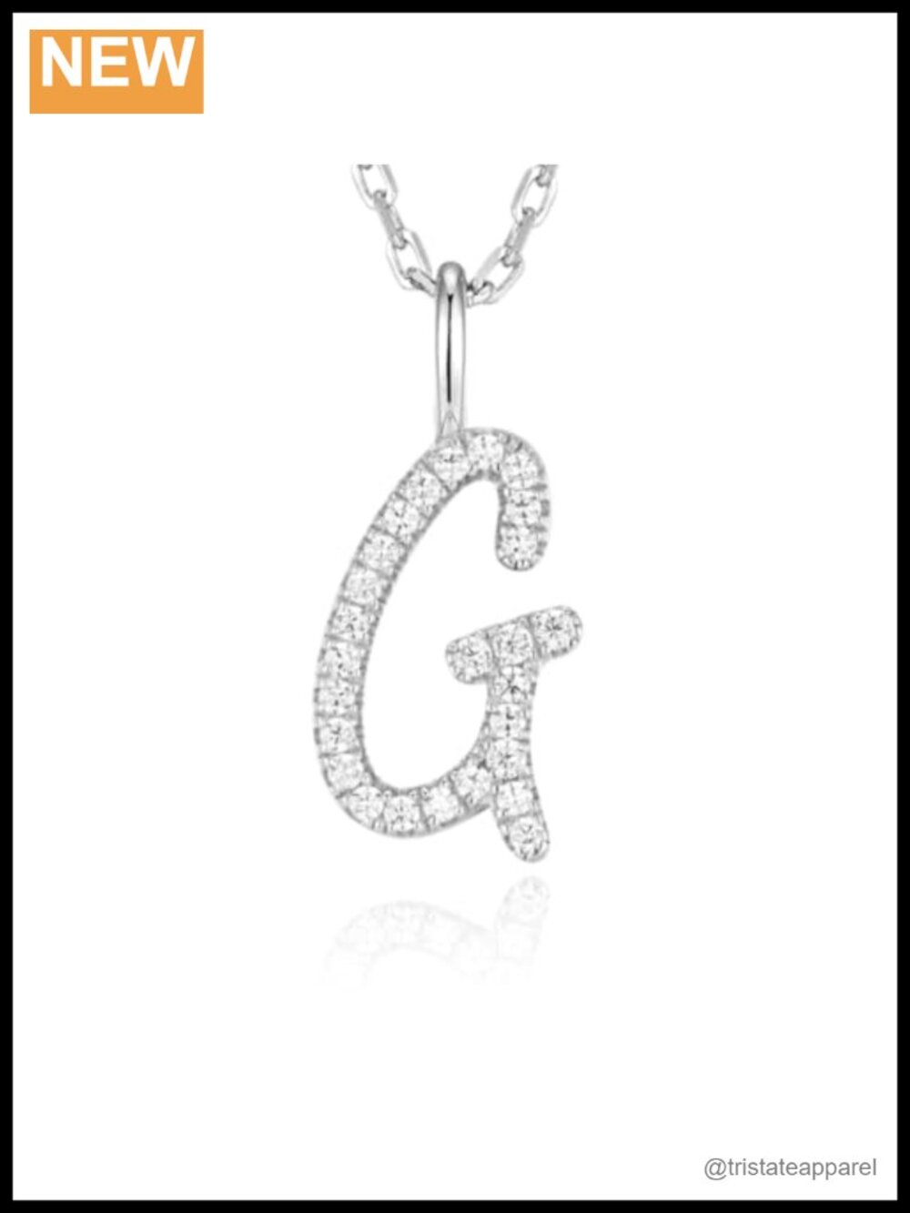 925 Sterling Silver Platinum Plated Initial Necklace CZ Script Letter